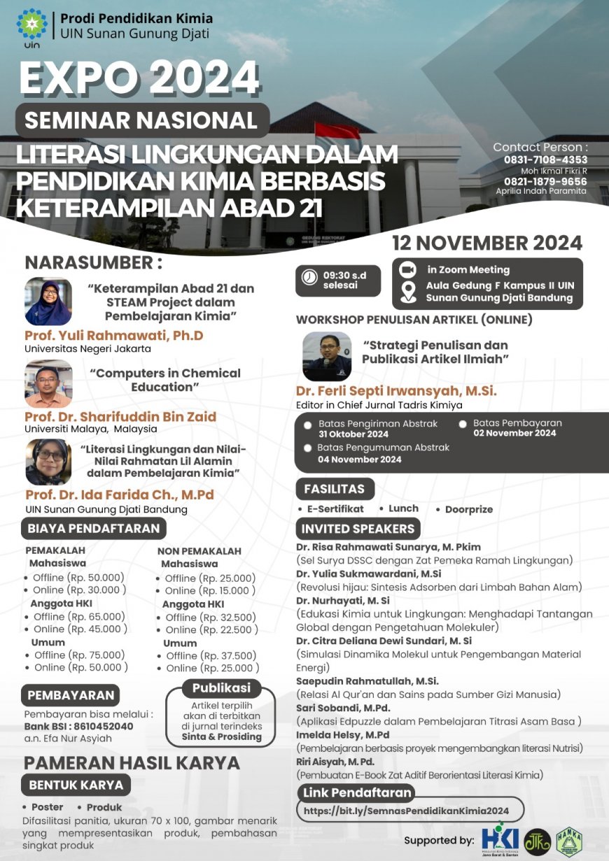 [Seminar | 12 November 2024 | UIN Sunan Gunung Djati Bandung] Literasi Lingkungan dalam Pendidikan Kimia Berbasis Keterampilan Abad 21