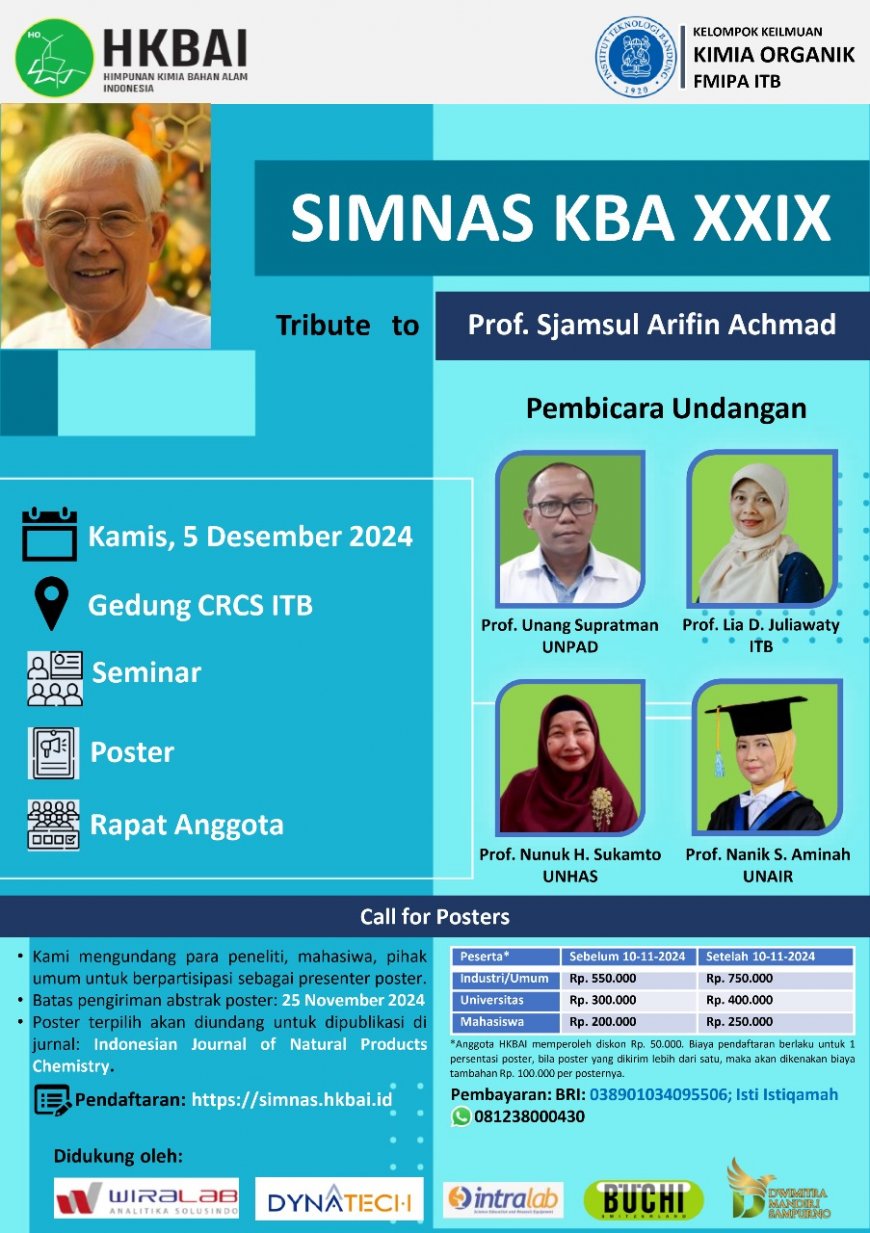 [Simposium | 5 Desember 2024 | Institut Teknologi Bandung] Simposium Nasional Kimia Bahan Alam (SimNas KBA) XXIX