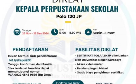 [26 Nov sd 28 Des 2024] Diklat Kepala Perpustakaan Sekolah (Pola 120 JP)