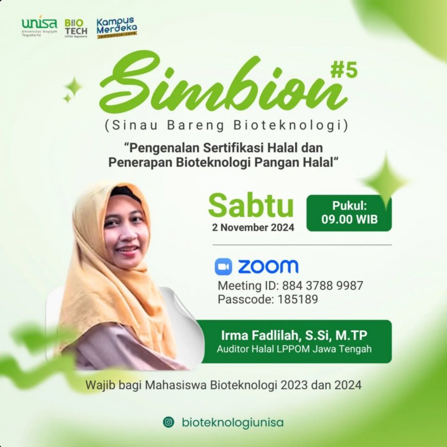 [2 November 2024 ] Webinar Pengenalan Sertifikasi Halal dan Penerapan Bioteknologi Pangan Halal