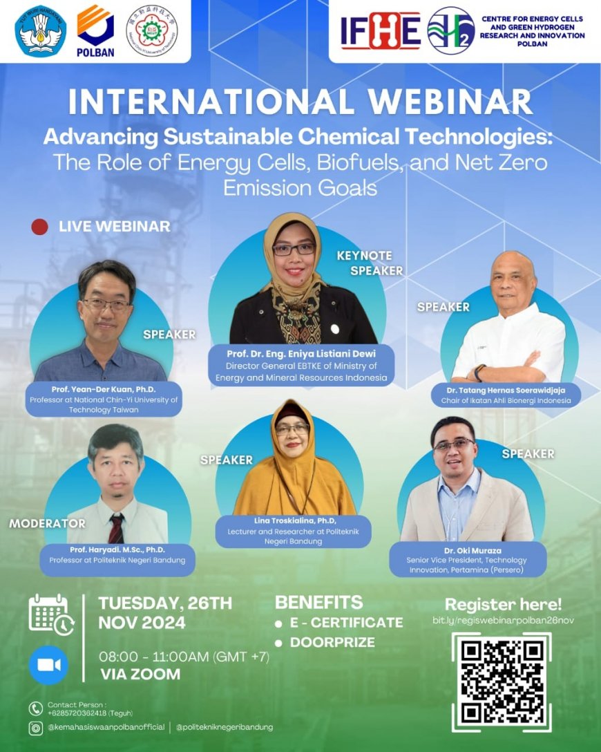 [26 November 2024] International Webinar: Advancing Sustainable Chemical Technologies - The Role of Energy Cells, Biofuels, and Net Zero Emission Goals