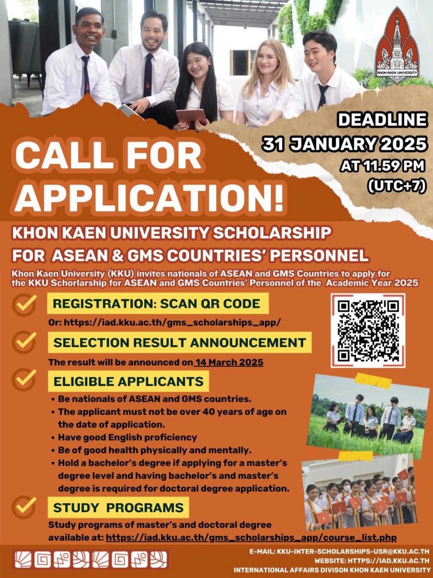 [ 31 Januari 2025 ] Khon Kaen University Scholarship for ASEAN & GMS Countries' Personnel