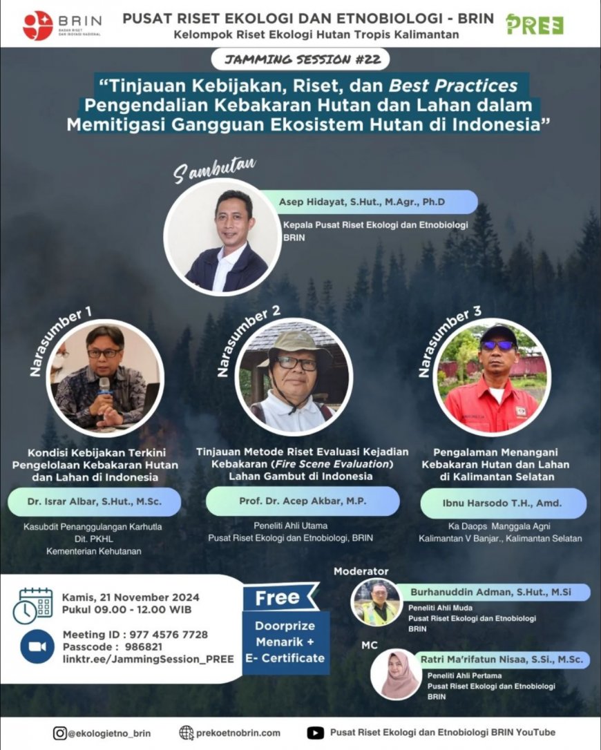 [ 21 November 2024 ] Webinar Tinjauan Kebijakan, Riset & Best Practices Pengendalian Kebakaran Hutan dan Lahan dalam Memitigasi Gangguan Ekosistem Hutan di Indonesia