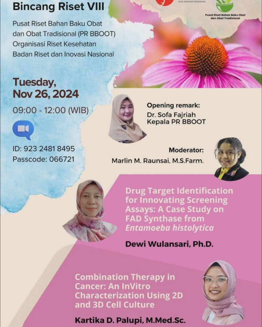 [26 November 2024] Bincang Riset Kesehatan:  Drug Target Identification  & Combination Therapy in Cancer