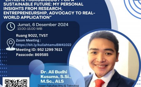 [ 06 Desember 2024 ] Kuliah Tamu: Extreme Microbiology for A Sustainable Future: My Personal Insights from Research, Entrepreneurship, Advocacy to Real-World Application