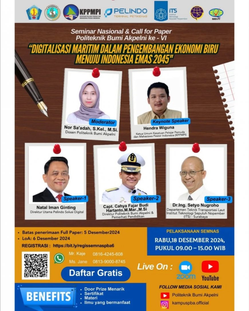 [18 Desember 2024] Seminar Nasional Digitalisasi Maritim dalam Pengembangan Ekonomi Biru Menuju Indonesia Emas 2045 