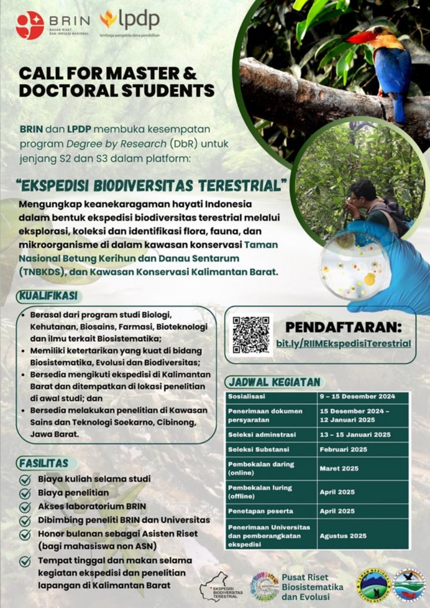 [ 12 Januari 2025] Call for Master and Doctoral Students: Ekspedisi Biodiversitas Terestrial