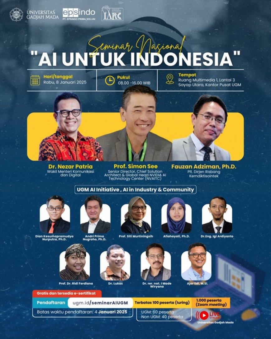 [Seminar | 8 Januari 2025 | Universitas Gadjah Mada] Seminar Nasional "AI untuk Indonesia"