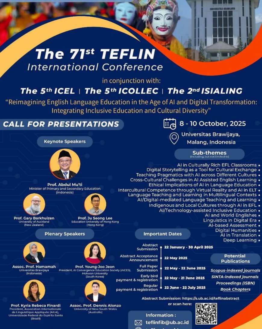 [8-10 October 2025] the 71st TEFLIN International Conference: Reimagining English Language Education in the Age of AI and Digital Transformation: Integrating Inclusive Education and Cultural Diversity