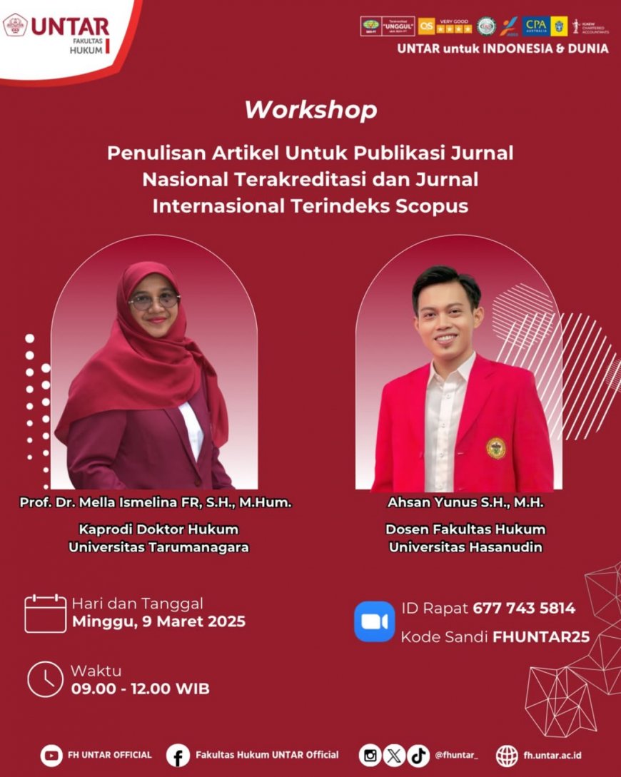 [ 9 Maret 2025 ] Workshop Penulisan Artikel Untuk Publikasi dan Jurnal Internasional Terindeks Scopus 