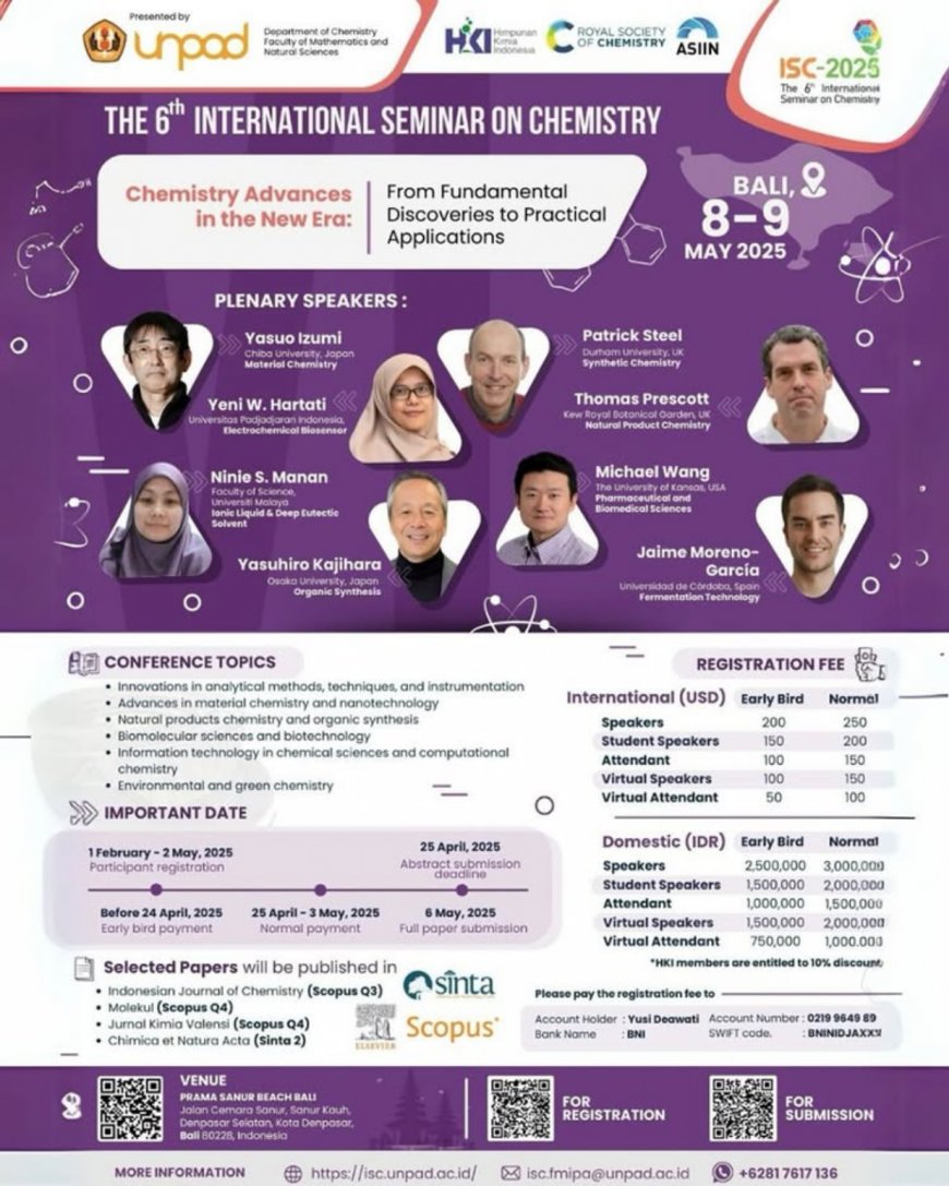 [8–9 May 2025] The 6th International Seminar on Chemistry (ISC-2025) 