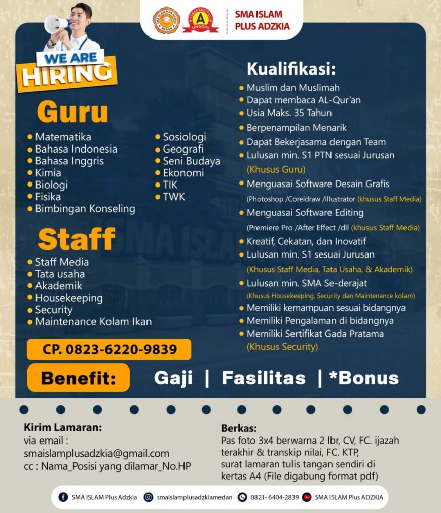 [Loker]  SMA Islam Plus Adzkia
