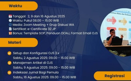 [ 2, 9 dan 16 Agustus 2025 ] Pelatihan Terpadu Pengelolaan Jurnal Ilmiah Berbasis OJS 3.xx : Dari Setup hingga Indeksasi
