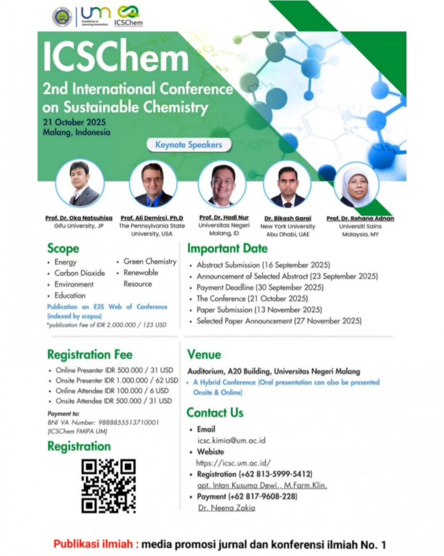 [21 October 2025] 2nd International Conference on Sustainable Chemistry (ICSChem) 2025