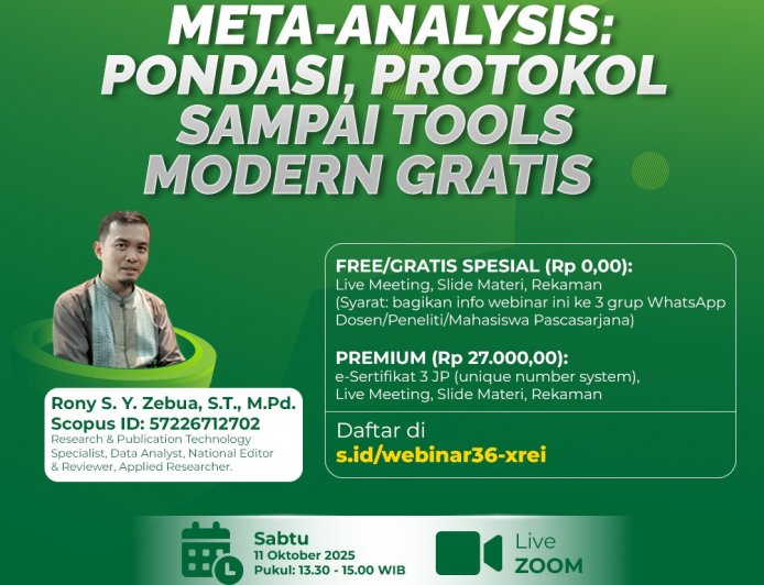 [11 Oktober 2025]  Webinar META-ANALYSIS: PONDASI, PROTOKOL SAMPAI TOOLS MODERN GRATIS