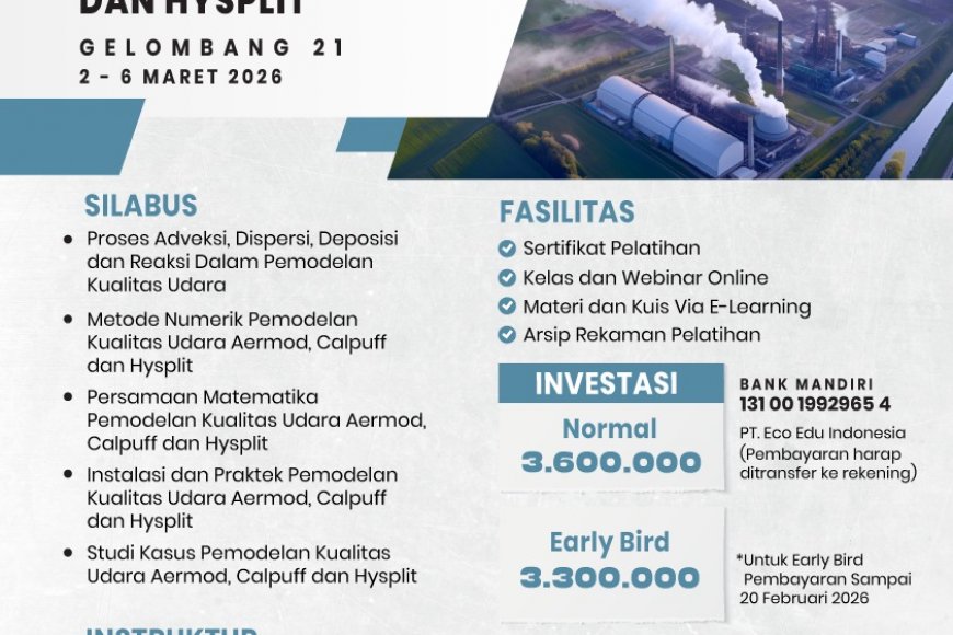[2-6 Maret 2026] Pelatihan Pemodelan Dispersi Udara: Aermod, Calpuff, & Hysplit