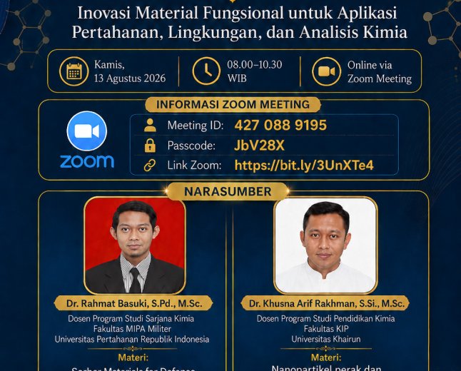 [13 Agustus 2026] Inovasi Material Fungsional untuk Aplikasi Pertahanan, Lingkungan, dan Analisis Kimia